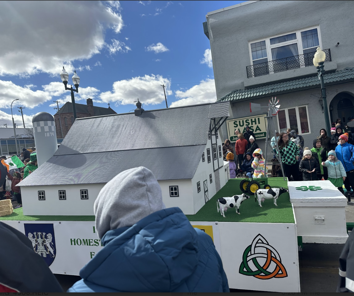 One float creatively depicts farm life with an innovative home, cattle and a truck in continuation with the St. Patrick’s Day theme. 